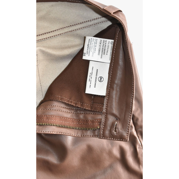 A8 NEW ADRIANO GOLDSCHMIED Brown Vegan Leather High Rise Straight Jeans Size 25 - Picture 4 of 4